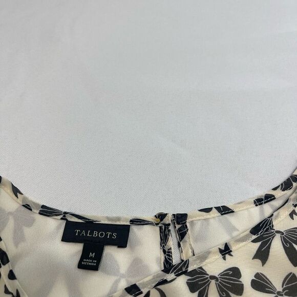 NWOT Talbots Black Cream Ruffle Bow Top Size Medium New - Picture 4 of 9